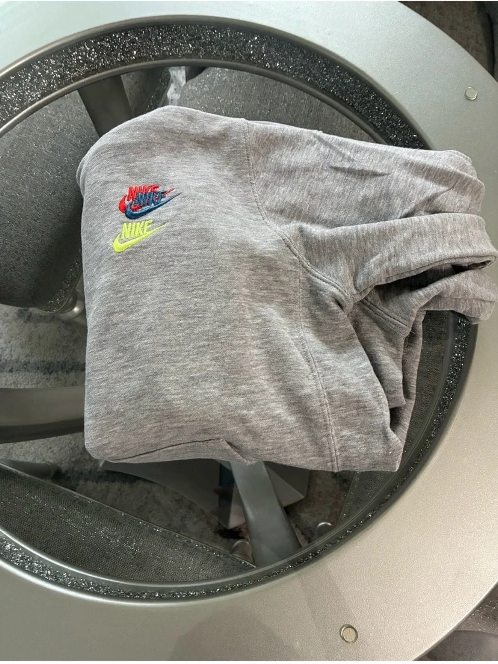 Nike Gray Hoodie with Multicolor Swoosh Logos
